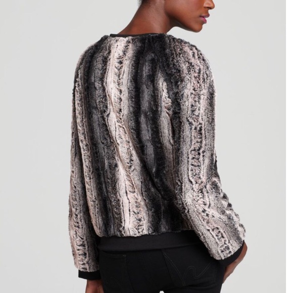 Aqua faux fur multi-color bomber jacket - Picture 2 of 6